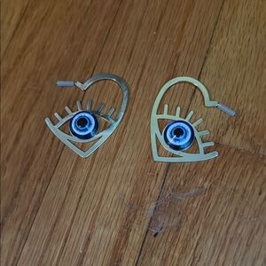 Silver Evil Eye Heart Earrings (Pierced)